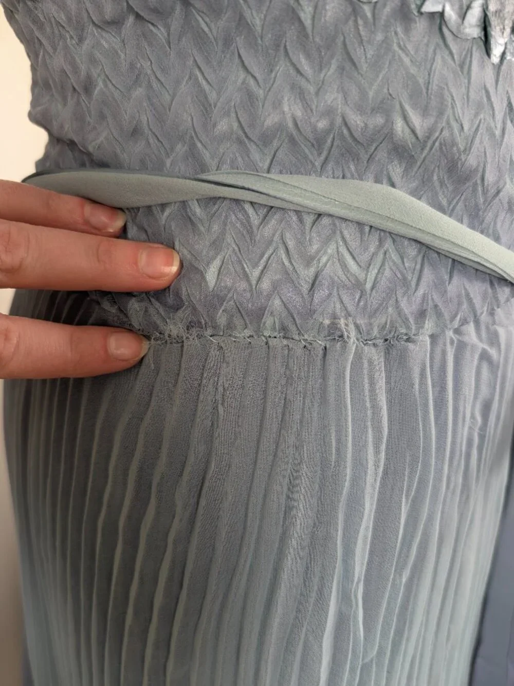 Komarov Asymmetrical Silk Midi Dress Size Large Pastel Blue Formal Sheer - Picture 7 of 16